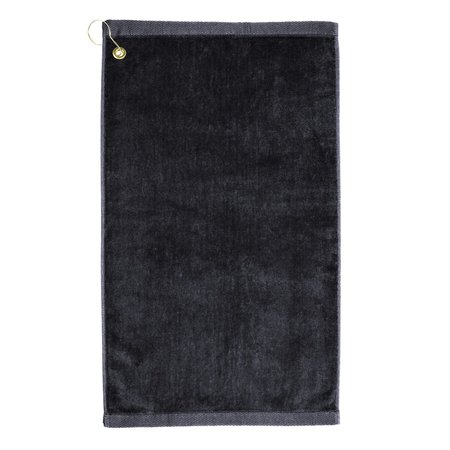 TOWELSOFT Premium 16 inch x 26 inch Velour Golf Towel with Corner Hook &Grommet Placement-Black Golf-GV1201CL-BLK